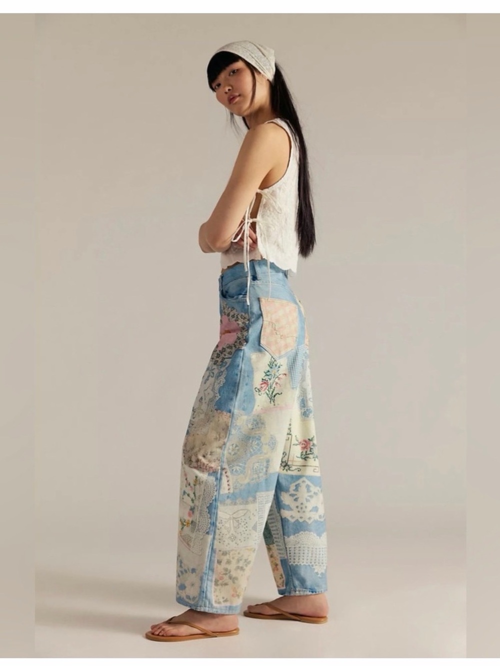 We The Free Patchwork Light Blue Wide-Leg Jeans - Picture 4 of 15
